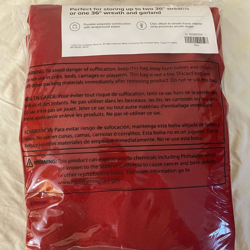 The Container Store Red Wreath Storage Bag 36" double Wreath - Picture 4 of 6